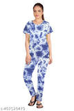 Women's tie and dye printed night suit set (pack of 2), polycotton fabric, short sleeves, dyed/washed pattern