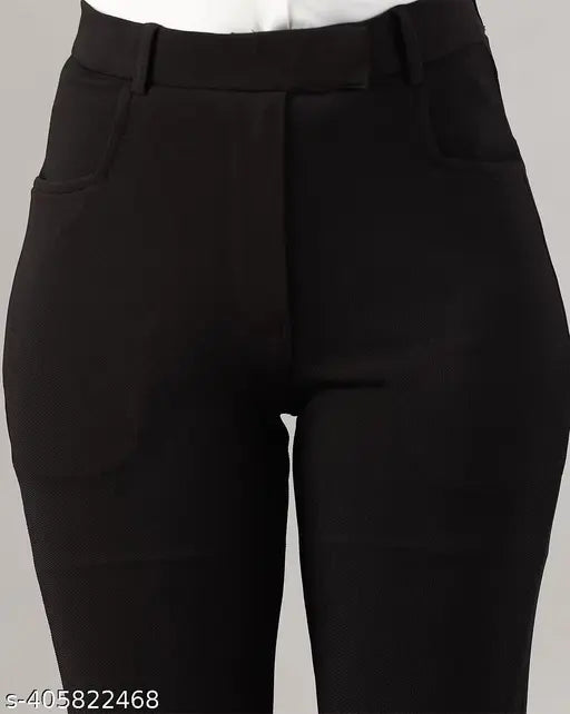 Black cotton lycra formal pants set by Lifetarm, perfect for office wear or special events