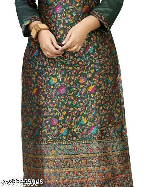 Designer stitched women's kurta, long length, multicolored patterned fabric