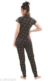 Ash Grey hosiery half sleeve shirt and pyjama night suit, printed net lounge wear for women's home comfort