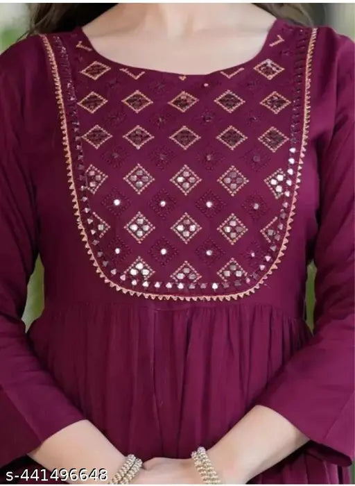 Rayon embroidered gown, size S-3XXL, golden embroidery, Indian gota work style