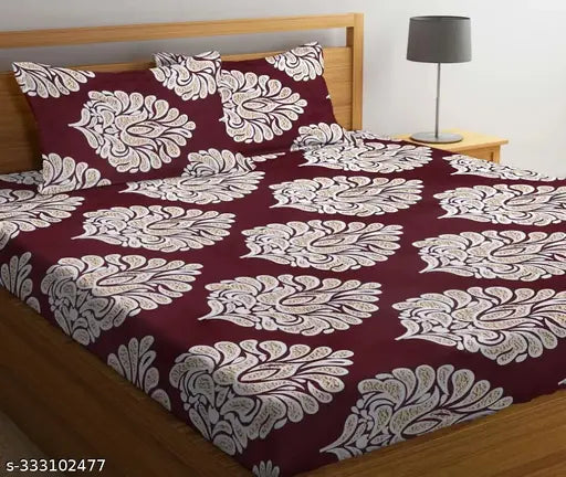 Red floral print king size bed sheet with 2 pillow covers s33102477