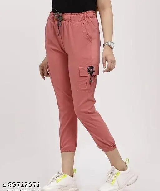 Pink stretchable cargo pants, two piece set, girls' women's fashionable, Toko brand