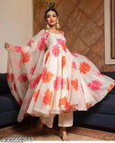 Georgette flowers print Anarkali set with dupatta, Indian women's clothing in sizes S-XXL