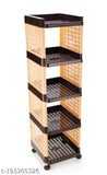 Five-tiered brown and ivory plastic storage organizer, multi-purpose for kitchen and office use