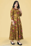 Gold anarkali kurta with high neck design and patterned fabric