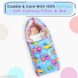 Cotton three-quarter sleeve Baby 2 in 1 Sleeping Bag/Carry Bag/Bedding Set/Gift Set (printed net design), suitable for 0 to 9 months