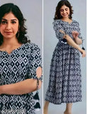 Indigo Illusion Blue Printed Rayon Gown for Women - Elegant ankle-length design, versatile for parties, evenings, and casual wear. Available in various sizes