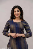 Striped long-sleeve wool kurta, round neckline