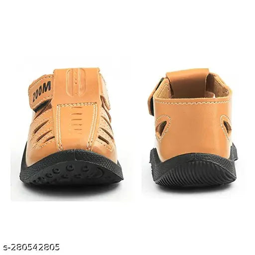 Brown synthetic velcro indoor outdoor unisex flip flops wear footwear floaters for kids