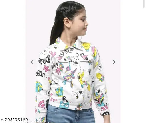 White denim jacket with printed design for kids