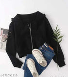 Women's fleece hooded neck sweatshirt, premium blend material, long sleeves, solid color, cropped design, warm lining