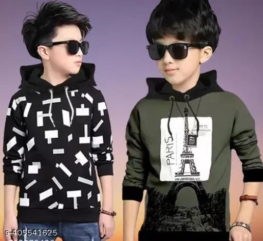 Pure cotton kids hoodies pack of 2, printed lion design, size range from 2-16 years