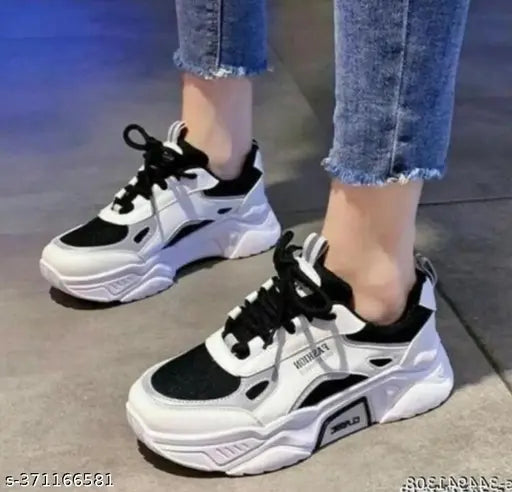 Colorblocked mesh & PVC Megpar black women's casual running gym walking sneakers, perfect for everyday wear and style in fitness