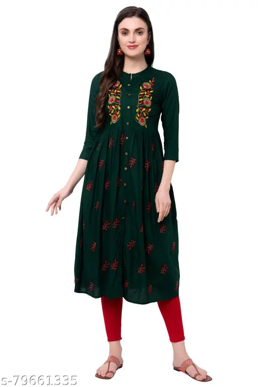 Rayon white patch style embroidered kurta by Janaknandini Crafts, three-quarter sleeves, solid design in cotton fabric, India origin