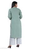 Green rayon rta and Palazzo set for women - solid style in three-quarter sleeves, India origin