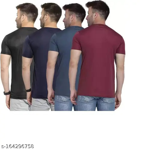 mens short-sleeve polyester t-shirt combo pack (4pcs), regular fit, solid color, various sizes available (S-XL), Indian brand offering best quality at a reasonable price