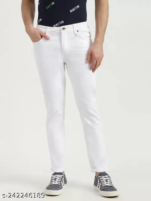 Slim fit, fashionable white denim jeans for men by MARKVIEW - Quality India-made apparel