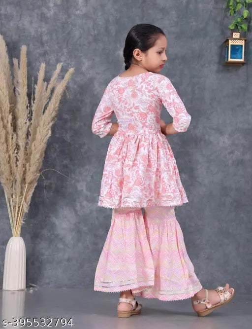 Embroidered Rayon KIDAS Sarara Set, vibrant three-quarter sleeve dress for children (ages 3-14), Indian ethnic wear