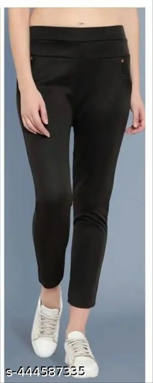 BlackBlueWhite Lycra jeggings combo pack for women, solid net pattern with practical pockets for workwear elegance