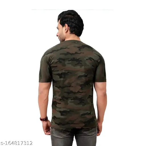 Green camo cotton half-sleeve T-shirt, high-quality dye, men's sizes S-XL