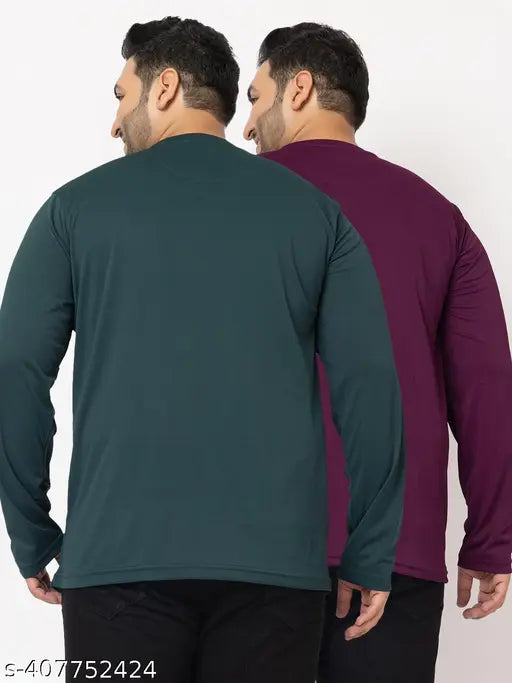 Cotton long sleeve plus size round neck T-shirts for men (L, XL, XXL) - Indian brand