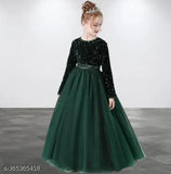 Embellished net three-quarter sleeve FUNKEY STAR GOWN for Diwali, multi-color, India-made, suitable for young girls aged 4-16 years
