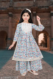 Modern girls cotton blend A-line kurta & palazzo set, printed with vibrant patterns, suitable for 4-5 to 11-12 years old