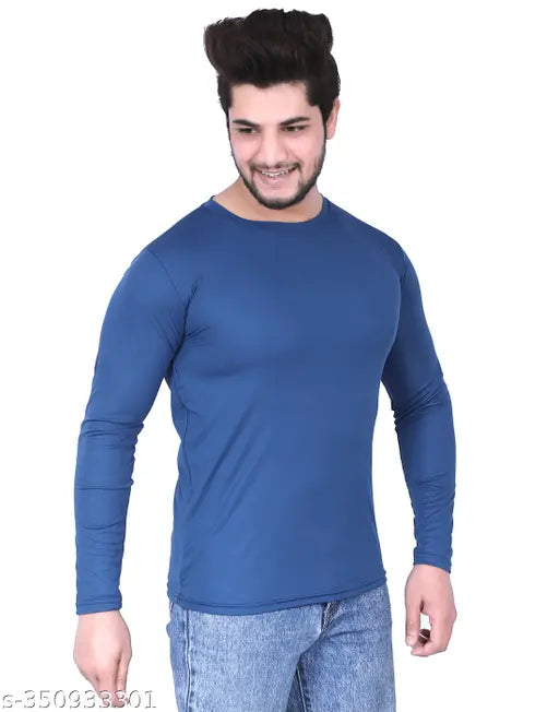 Men's regular fit polyester long sleeve t-shirt in solid color, made in India