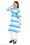 Striped rayon three-quarter sleeve girls kurti on hanger, size 13-14 years