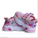 Rainbow pink mesh & PVC shoe with wings sticker, colorful playful girls' sneakers by FootStation - versatile, secure fit, non-slip sole