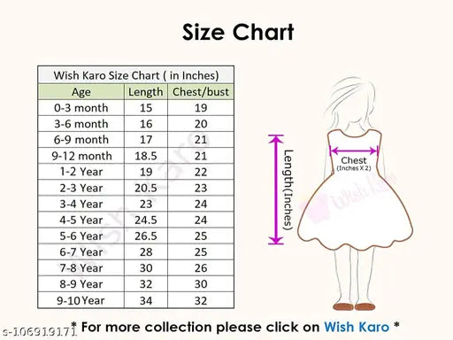 Size chart for Wonderful Sleeveless Satin Partywear Frock for Kids Girls in Green