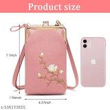 A small pink crossbody bag with a credit card slot and a kiss lock, suitable for cell phones