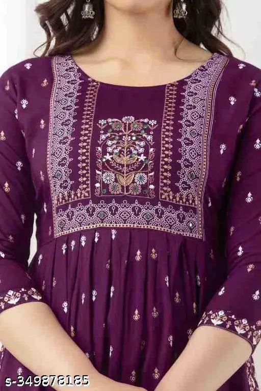 Women's rayon printed Naira cut kurti, three-quarter sleeves, floral print combo - ideal for Indian occasions and daily wear, country of origin: India