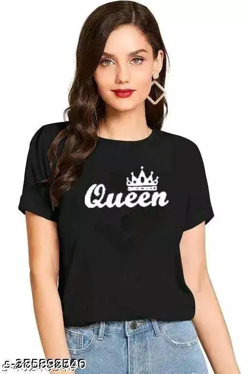 Queen cotton women's/girls round neck t-shirt, 100% cotton, printed pattern, short sleeves, pack of 1