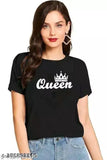 Queen cotton women's/girls round neck t-shirt, 100% cotton, printed pattern, short sleeves, pack of 1