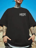 Black boxy printed cotton t-shirt, Adel Men's 3/4 sleeve with round neck, trendy and breathable quality