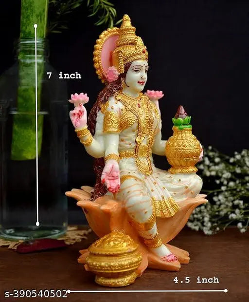 Marble Lakshmi Ji statue, 7-inch handcrafted spiritual idol for pooja room or showpiece, adds elegance to home decor