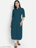 Solid rayon kurti, long sleeve, knee length