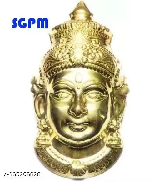 Brass Ammavari Face Varalakshmi, Sravanamasa Lakshmi decorative showpiece (18x8.5 cm), gold-toned Indian idols