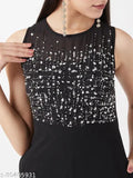 Black Georgette sleeveless wide-leg jumpsuit by Miss Chase, India