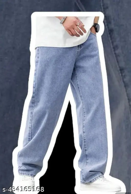 Light blue cotton men's baggy, solid style, size 28/29/30/32 from India