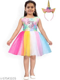 Embellished net rainbow unicorn frock for girls (2-3 years), India