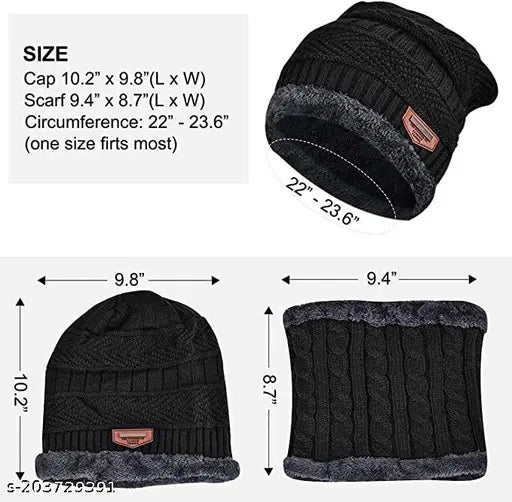 Beige, knit, winter hat with thick fleece lining and faux fur trim, set of 1, size 9, pack of 1 for all genders
