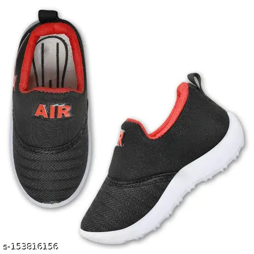 Black and red sneakers with white soles