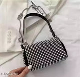 Black crossbody bag with sequins, chain straps