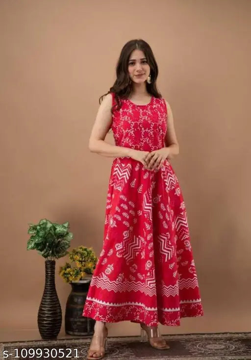 Sleeveless printed cotton dress, Urbane Sensational Women Dresses in XL (42 in bust), India