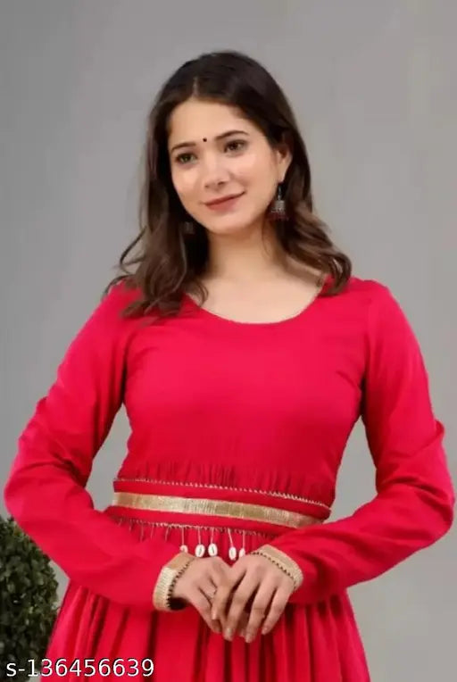 Rayon kurta set for women & girls, solid pattern in long sleeves with palazzos bottoms, India-made fashion