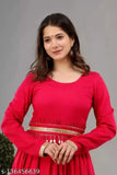 Rayon kurta set for women & girls, solid pattern in long sleeves with palazzos bottoms, India-made fashion