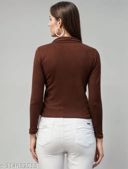 Long-sleeved cotton blend V-neck top, women's size options available